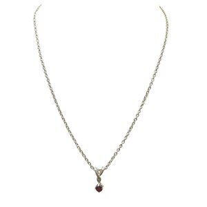 Vintage Silver Tone Chain Necklace with Red Crystal Solitaire Pendant